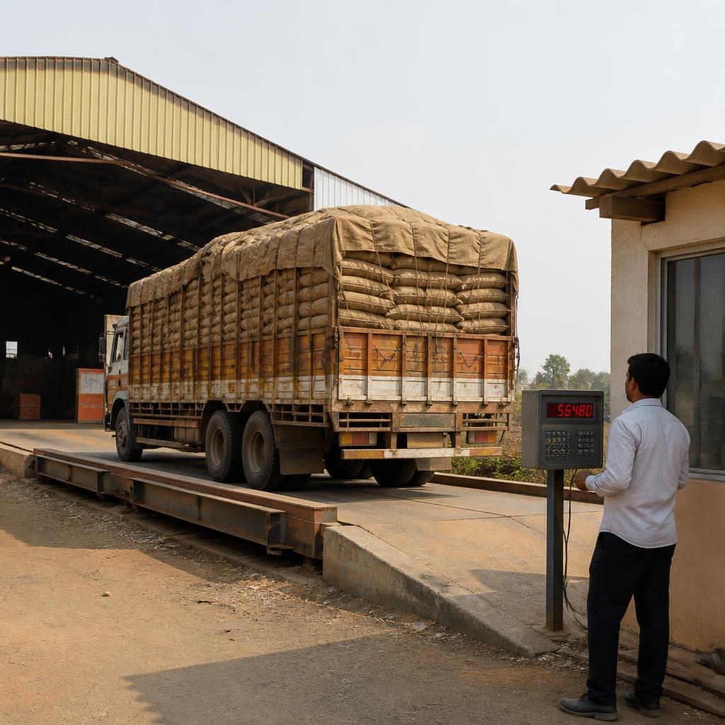Loaded truck on warehouse weighbridge
